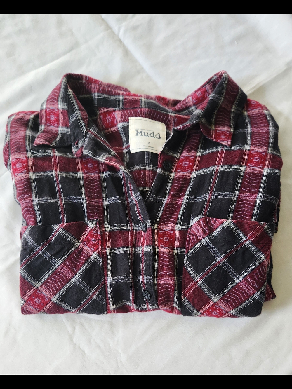 Mudd Womens Red and Black Plaid Button-Up Shirt